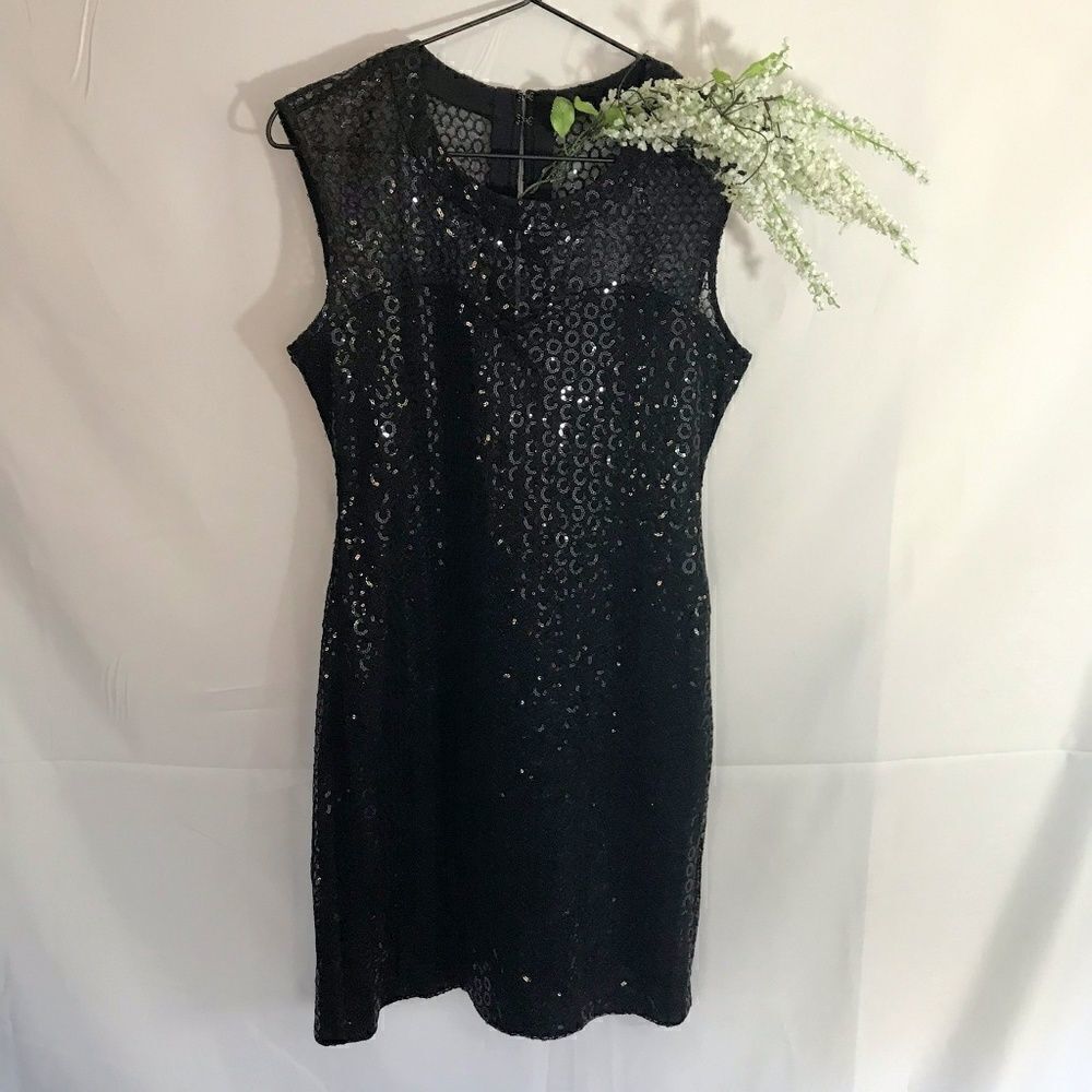 Express small black sequin fitted dress